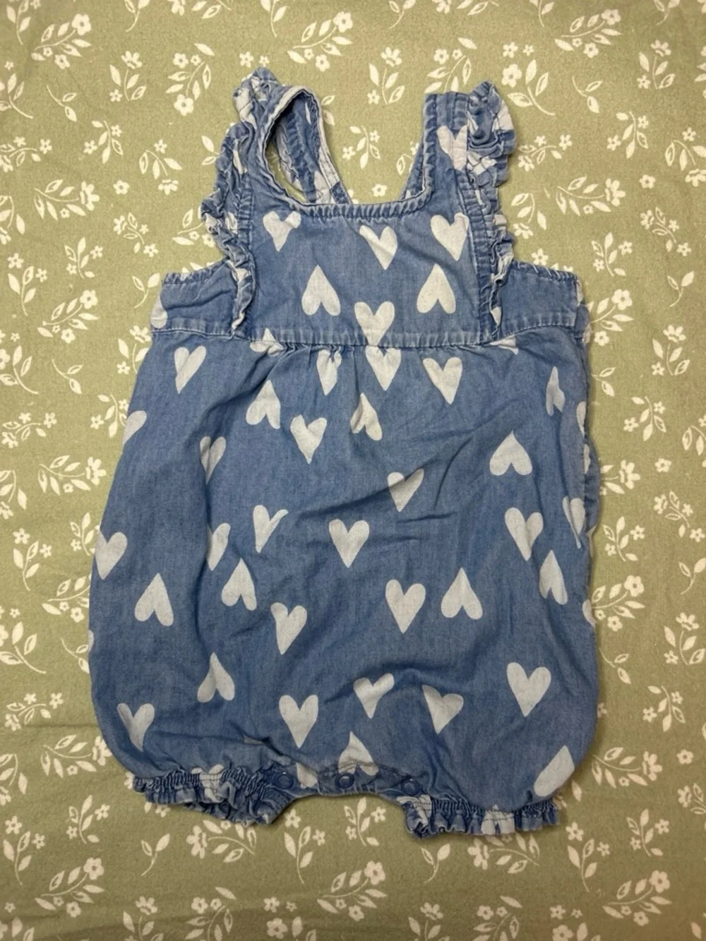 Carter's Light Blue Heart-Print Denim Romper